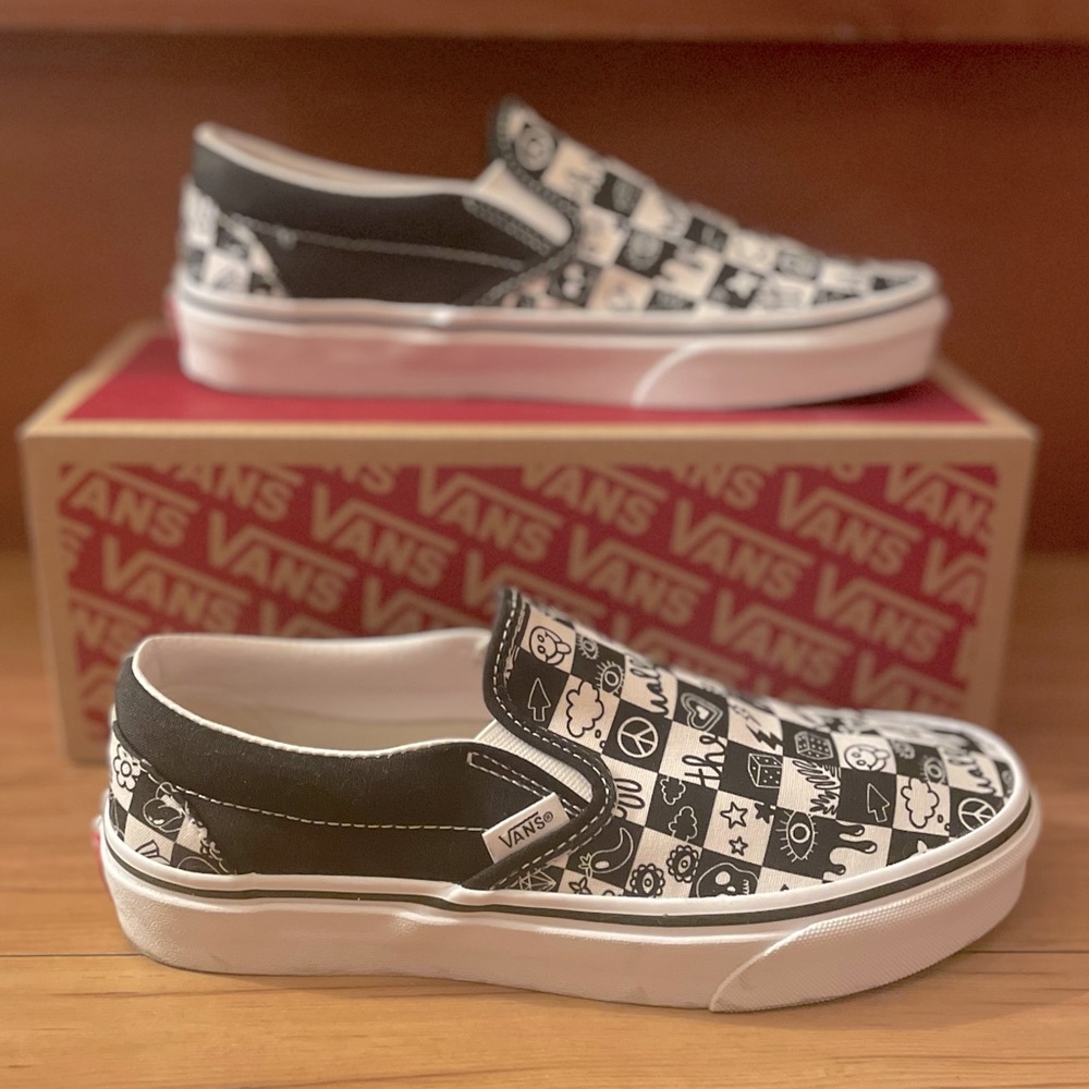 Vans Checkerboard Doodle Slip On Shoes